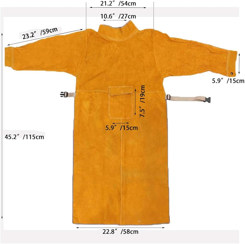 Jewboer Leather Welding Apron Jacket Anti-scald Work Apron Heavy Duty Weld Coat Clothes with Neck Sleeves: Clothing