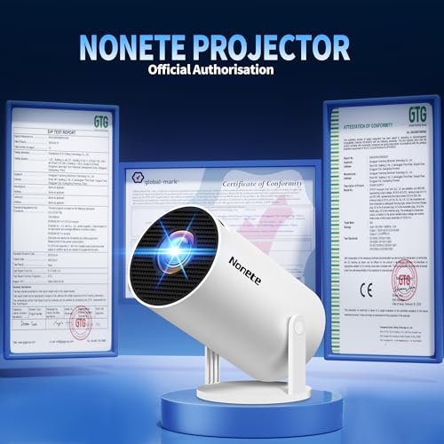 Mini Projector 4K 1080P Full HD Video Portable Projector Support with WiFi 6 & Bluetooth 5.2, Auto Keystone Adjustment Built-in Apps Smart with 270° Rotation for USB/TV Stick/HDMI-White