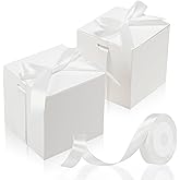 MotiMind 48 Pcs Wedding Gift Boxes with Ribbon Small Party Favor Boxes with Lids Mini Treat Candy Container for Easter Party Birthday and More(White,4 Inch)