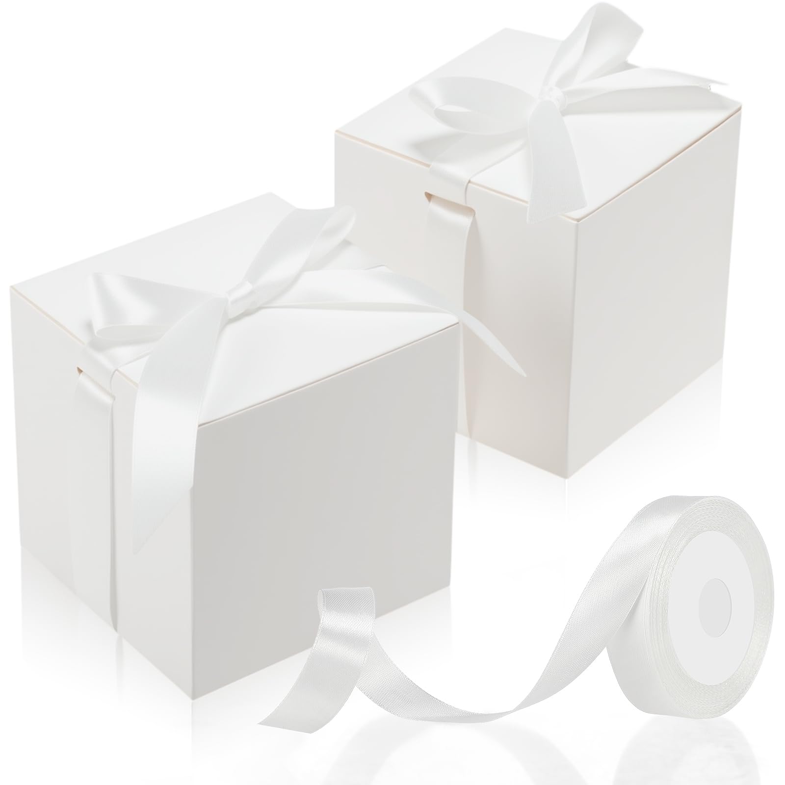 Photo 1 of MotiMind 48 Pcs Wedding Gift Boxes with Ribbon Small Party Favor Boxes with Lids Mini Treat Candy Container for Christmas Gift Wrapping Ornaments Holiday Birthday Party Supplies(White,6 Inch)