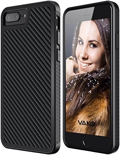 iPhone 8 Plus/7 Plus Case, VAKO Shock-Absorption TPU Bumper Case Coated Carbon Fiber Finish Surface PC Hard Frame Combo Cover for iPhone 8 Plus/7 Plus (5.5 inch)