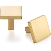 ASKANO Square Brushed Gold Cabinet Knobs 1-1/8 Inch 10 Pack K2401 | Solid, Easy Install, Comfortable Grip, Single Hole Cabinet Pulls, Kitchen Handles for Drawer Dresser Bathroom Vanity Cupboard