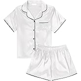LYANER Women's Satin Silk Pajamas Short Sleeve Button Shirt with Shorts Set PJ Sleepwear