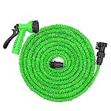 Jundy 25ft Garden Hose, Expandable Water Hose, Flexible Expanding Pressure Water Hose with 7 Functional Spray Nozzles, Double Layer Latex Core, Extra Strength Fabric,for Your Watering Needs(Green)