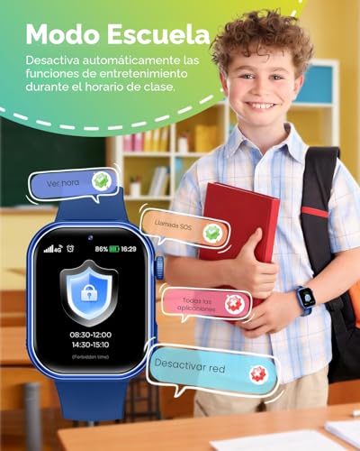 4G Smart Watch for Kids, 1.83'' HD Smartwatch Children with GPS and Calls, Video Calls, Voice Chat, School Mode, Dual Camera, Sleep Monitor, Pedometer, Alarm Clock IP68 for Girls Boys Blue