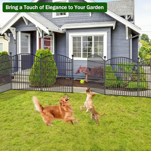 10 Panels Decorative Garden Fence with Gate - 32 in (H) x 23.6 ft (L) No Dig Dog Fence Outdoor for Yard, Rustproof Tall Garden Fencecing Panels, Animal Barrier Suitable for Yard Border, Patio