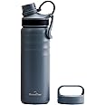 GRANDTIES 2 Lids Sports Stainless Steel Water Bottles – Wide Mouth Vacuum Insulated Reusable Leak Proof BPA-Free Travel Metal Canteen, Thermos Bottles for Men Women Gym (Stone Gray 24 oz)