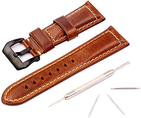 Watch Strap Leather Men's Panerai Vintage Replacement Band Black Steel Buckle for All Kinds Traditional Sports Watch Accessories 24mm Brown