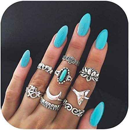 Gudukt Bohemian Knuckle Ring Set Vintage Silver Crystal Joint Knuckle Ring Set for Women