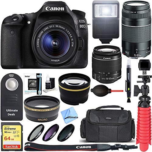 Canon EOS 80D CMOS DSLR Camera EF-S 18-55mm IS STM 75-300mm