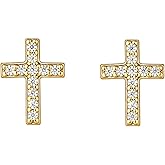 Small Cross Stud Earrings for Women, Hypoallergenic 14K Gold Plated Cubic Zirconia Earrings Studs