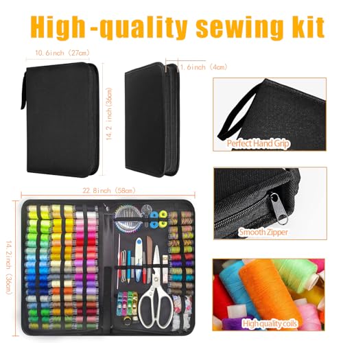 Premium Sewing Kit, 66 Colors Sewing Set for Adults, 305 Pieces Professional Sewing Accessories with Needles, Thread, Scissors, Buttons and a Lot, Suitable for Beginners, Travel, Home, School, Emergency