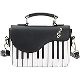 WILDFINDING Piano Music Notes PU Leather Shoulder Tote Bag Purse Crossbody Handbag for Women Girls (Black), 14cm