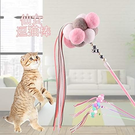 Amazon Co Jp 1st Market 妖精面白い猫スティックペット猫のおもちゃ手作りぬいぐるみボールタッセルベル羽羽面白い猫 スティックインタラクティブ猫のおもちゃスタイリッシュで人気の ホーム キッチン