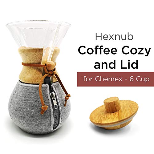 HEXNUB 6 Cup Cozy and Lid for Chemex Collar and Handle Pour Over