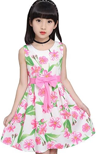 Nichna Little Girls Summer Sleeveless Floral Print Casual Sundress with Bowknot Pink 140