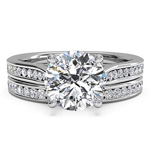 Pophylis 2.4ct Round Engagement Wedding Ring Set for Women 18K Gold Plated Sterling Silver Bridal Set Size 5/6/7/8/9/10/11