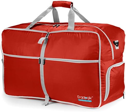ErgaLogik TraveLite 40L Foldable Travel Duffel Bag For Men &amp; Women – Water Resistant – Foldable Travel Duffel Bag For Travel, Gym, Sports &amp; Luggage (Small - 40L - Orange)