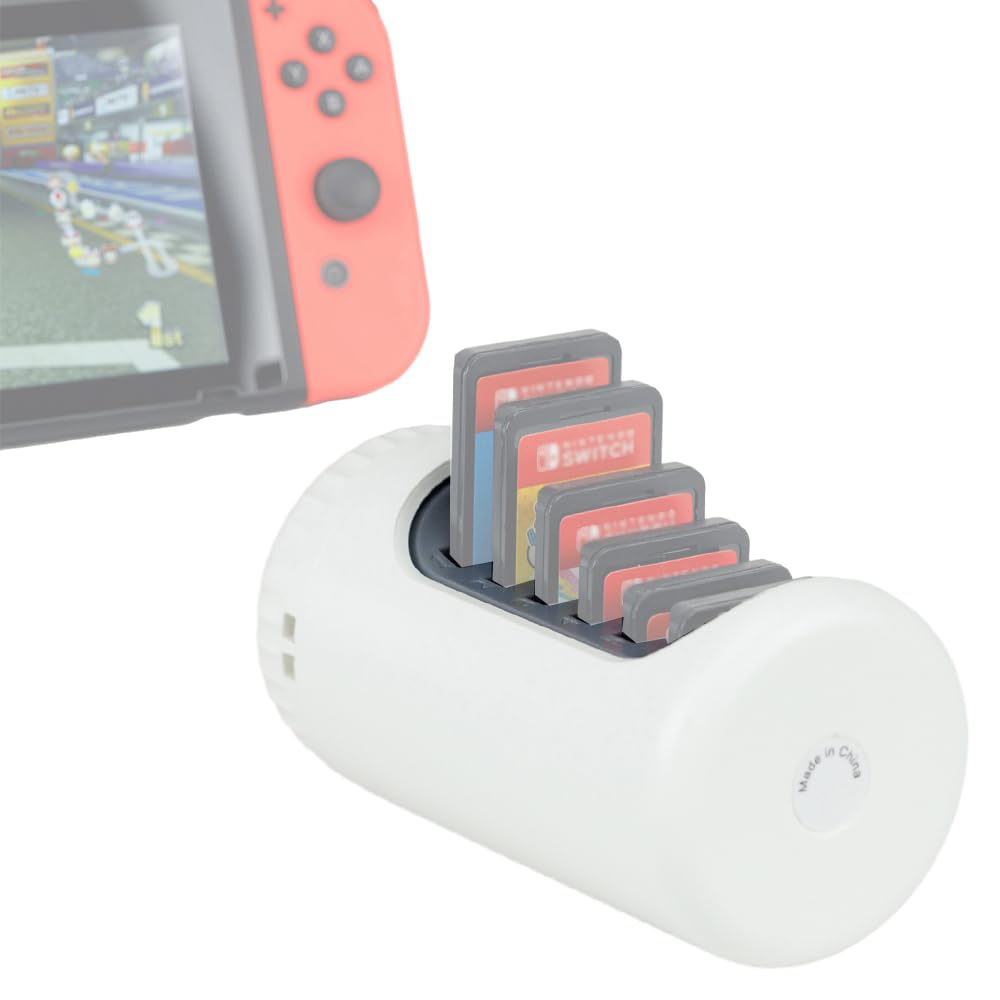 KIWIFOTOS BC-NS8 White Game Card Case for Nintendo Switch, 6 Game Cards + 2 Micro SD Cards, Cylindrical Storage, Water/Dust/Scratch Resistant, Wrist Strap & Lanyard