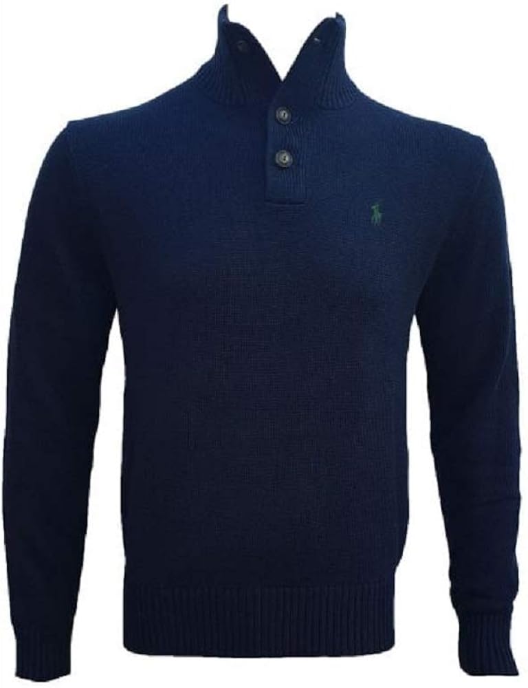Ralph Lauren Polo Jumper Sweater Mens Button Neck Cashlike Blue: Amazon.co.uk: Clothing