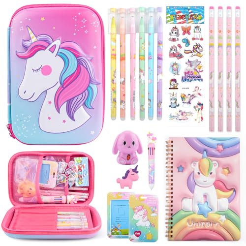 Coosilion Pencil Case for Girls, Cute Unicorn 3D EVA Large Capacity Pink Pencil Pouch for Kids, Kawaii Stationery Set School Supplies Pencil Box, Birthday Gifts