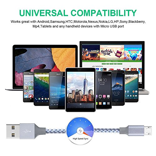 Vanzon Micro USB Cable,5Pack 3FT 2x6FT 2x10FT Long Premium Nylon Braided Android Charger USB to Micro USB Charging Cable Samsung Charger Cord for Samsung Galaxy S7 Edge/S7/S6/S4/S3,Note 5/4/3-Gray