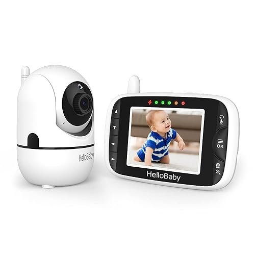 HelloBaby Baby Monitor,Hello Baby Monitor with Camera and Audio, 3.2'' LCD Screen,Rotate 355°horizontally and120°vertically,ECO Mode,Two-Way Audio, Night Vision,Temperature Monitoring, Lullabies