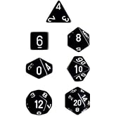 Chessex Dice: Polyhedral 7-Die Opaque Dice Set - Black with White