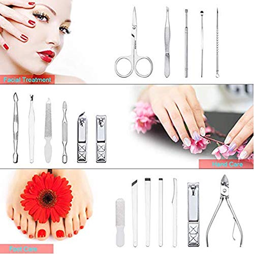ONDY Professional Stainless Steel Nail Clipper Set Nail Tools Manicure & Pedicure Set of 18pcs - Travel & Grooming Kit with Fine PU Leather Travel Case (Rose Red) - Thumbnail 3