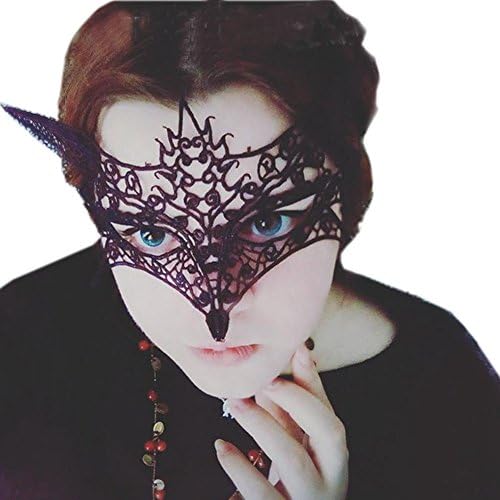 Mordarli Women's Lace Eye Fox Mask for Halloween Masquerade Party Halloween Costume (Balck 1)