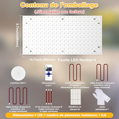 LED Backlight Warm White Light 3000K 24V 36W, Dimmable Panel Compatible with Alexa, LED Light Panel with Remote Control & APP, 50 x 24.5 cm for Marble, Translucent Worktop (4 Pack)