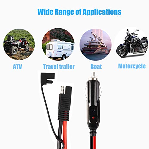 Vemote 10FT SAE Cigarette Lighter Battery Charger 14AWG Cable 12V