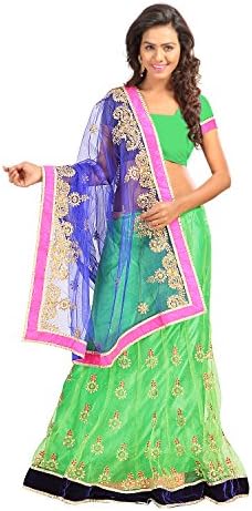 Stylo Sarees Women's Net Fabric Indian Designer Ethnic Party Wear Lehenga Sari Free Size Green