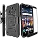 LG Stylo 3 Plus Case/LG Stylo 3 Case with Tempered Glass Screen Protector,IDEA LINE(TM) Heavy Duty Armor Shock Proof Dual Layer Holster Locking Belt Swivel Clip with Kick Stand - Black