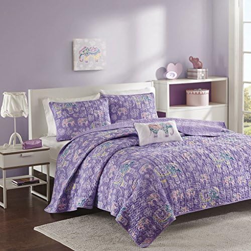 Purple & Turquoise Buddha Elephant Full / Queen Quilt, Shams & Toss Pillow (4 Piece Bedding) + HOMEMADE WAX MELT
