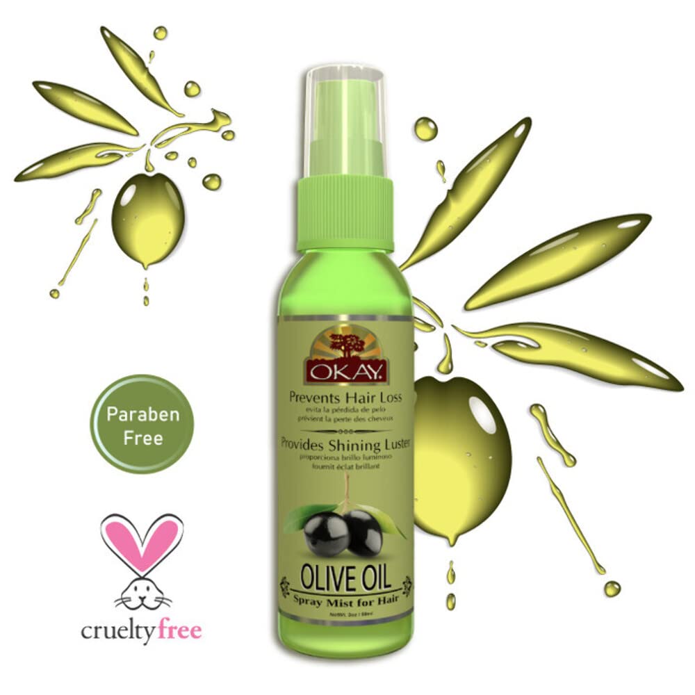 Okay Olive Spray Mist Oil For Hair Helps Prevents Hair Loss For All Skin&Hair Types, 2 Fl Oz