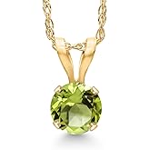 Gem Stone King 14K Yellow Gold Green Peridot Pendant Necklace for Women | 0.30 Cttw | Gemstone August Birthstone | Round 4MM | With 18 Inch Chain