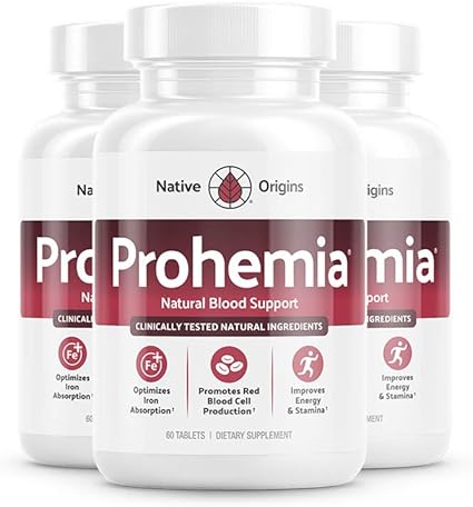 Amazon Com Native Origins Prohemia Natural Blood Builder And Support For Healthy Iron Levels 3 Pack Oxygen And Red Blood Cells Production Gluten Free Non Gmo 180 Tablets Health Personal Care