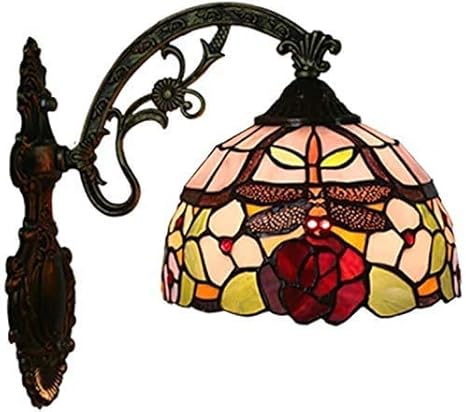 Amazon Co Jp ティファニーランプの花ドラゴンフリーティファニースタイルの壁ライトヴィンテージステンドグラススコンコウォールランプハウスバーのレストランコーヒーショップの装飾 ホーム キッチン