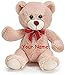 Burton & Burton Valentine's Day Sitting Small Beige Tan Teddy Bear with Red Bow Personalized Plush Stuffed Animal Toy for Boys or Girls with Custom Name - 7 Inches