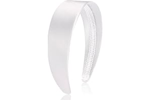 AHONEY White Headband for Women Girls Satin Silk Headband Non Slip 1.57" Wide Plain Head Band Solid Hair Band DIY Halloween Holiday Fasion Hair Accessories Gifts