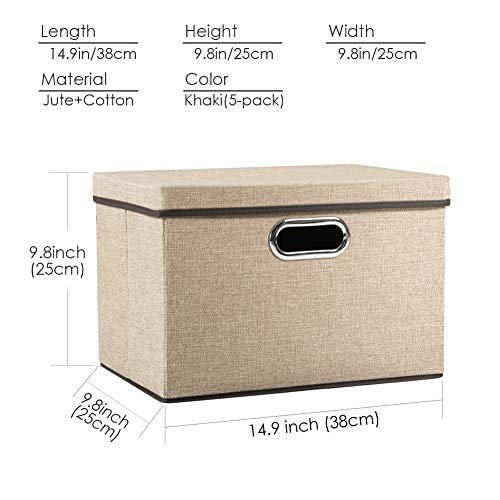 Prandom Collapsible Storage Containers with Lids [5Pack] Jute Fabric