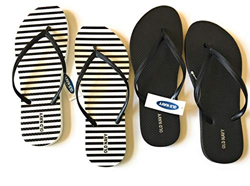 Old Navy Flip Flop Sandals for Woman, Great for Beach or Casual Wear (8, Black Stripe and Black)