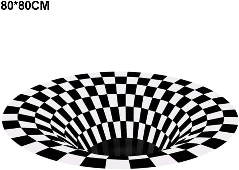3D Black White Plaid Round Carpet Anti-Skid Non-Woven Doormat for Home Bedroom Living Dining Room |23.6|3D Round Area Rug 3D Visual Vortex Floor Rug