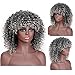 Afro Curly Hair Black Gray Wigs with Bangs Mixed Color Shoulder Length Hair Short Synthetic Kinky Curly Wigs for Black Women Shoulder Length Heat Resistant Fiber Wig