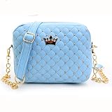 Outtop Crown Messenger Bags Rivet Chain Shoulder Bag Leather Crossbody 22cm(l)×16.5cm(h)×8cm(w) (Blue)