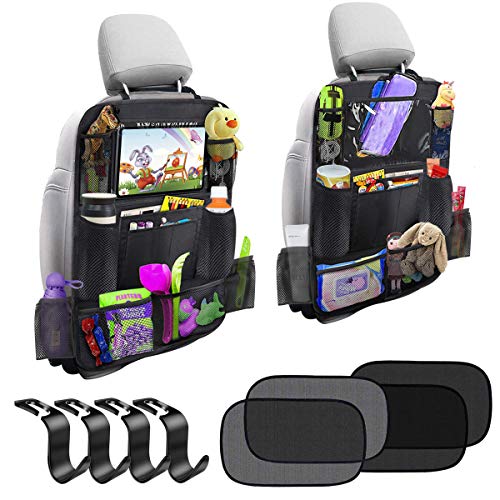 Car Backseat Organizer with 10’’ Touch Screen Tablet Holder Car Seat Back Protector 11 Storage Pockets Kick Mats Travel Accessories for Kids Toy Thermal Insulated Pockets Strong Buckle 2 Pack