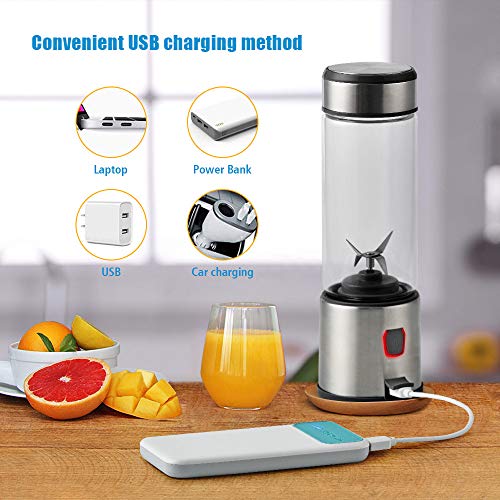 Portable Blender Glass, TTLIFE Small Smoothie Blender Single Serve, Personal Blender USB Rechargeable, Mixer Juicer Cup Portable Travel Blender Cordless with 5200mAh Rechargeable Battery for Shakes and Smoothies, Baby Food, Protein Shake -Black