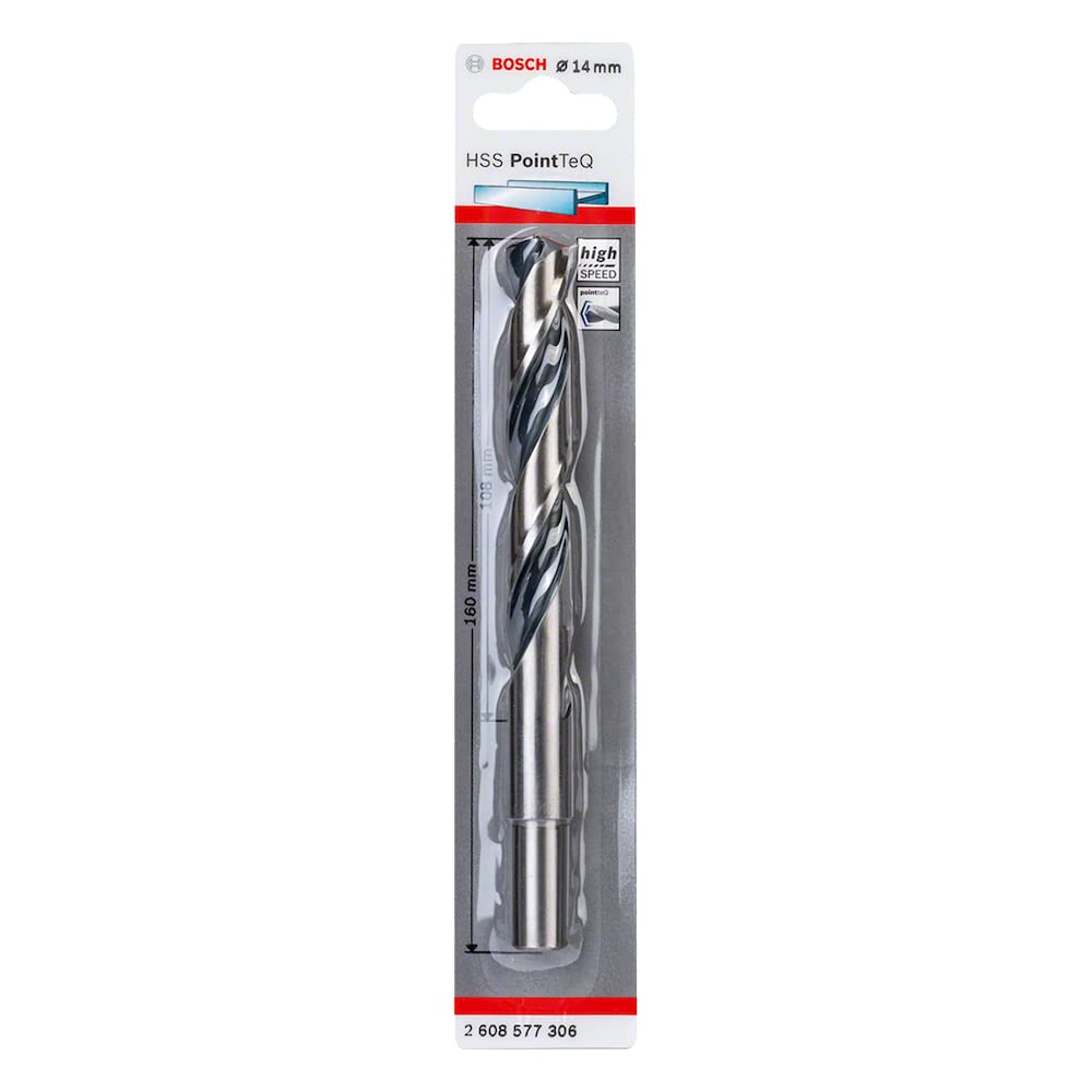 Bosch Professional PointTeQ HSS Twist Drill Bit (for metal, reduced shank, 14 x 108 x 160 mm, accessories for drill driver), ø 14 mm