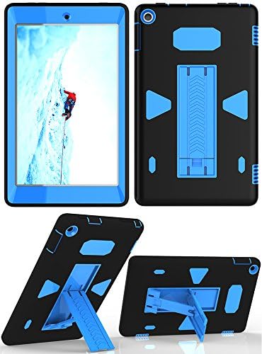 Fire HD 8 2017 Case with Rugged Protective Hard Shell and Kick Stand (Black+Blue)